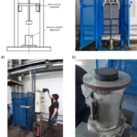 Stanowisko do mechanicznego ubijania wsadu (a, b), realizacja procesu ubijania mieszanki węglowej (c), widok brykietu po procesie ubijania (d)